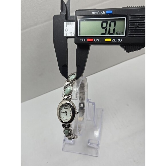 Gruen Womens Quartz Watch Jade Marcasite Bracelet Silver Tone MOP New Battery - Picture 6 of 10